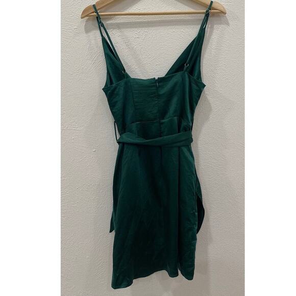 Selfie Leslie Bebe Satin Cowl Neck Mini Wrap Dress Forest Green Small NEW - Picture 3 of 5